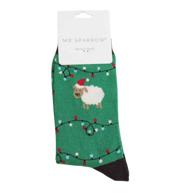 Mens Socks Bamboo Christmas Sheep green