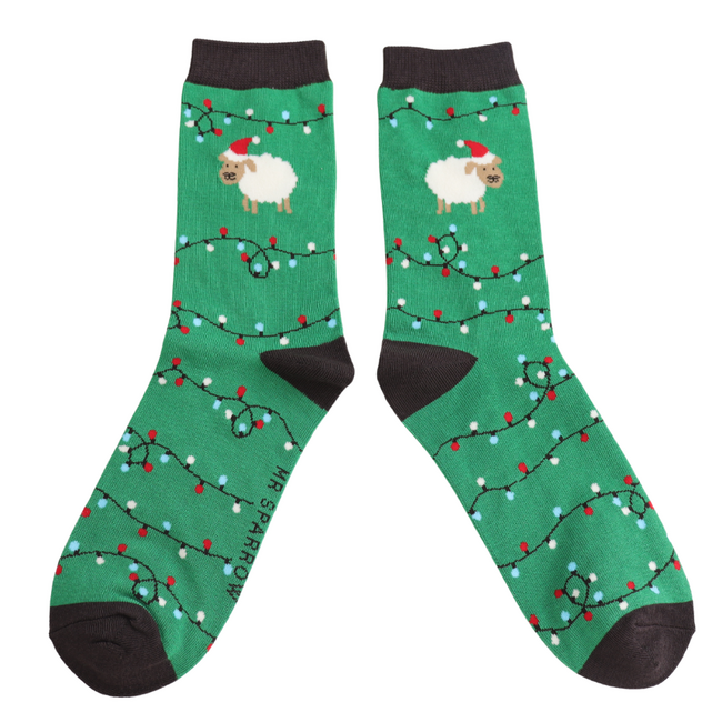 Mens Socks Bamboo Christmas Sheep green