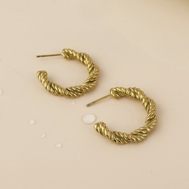 14k Gold plated waterproof Earrings Hoop Cove Rope Twist