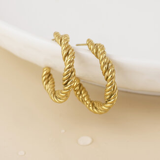 POM 14k Gold plated waterproof Earrings Hoop Cove Rope Twist