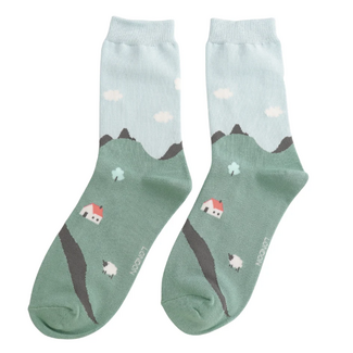 Miss Sparrow Socken Bamboo Houses on a Hill blue