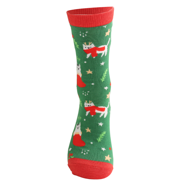 Socken Bamboo Xmas Cat green