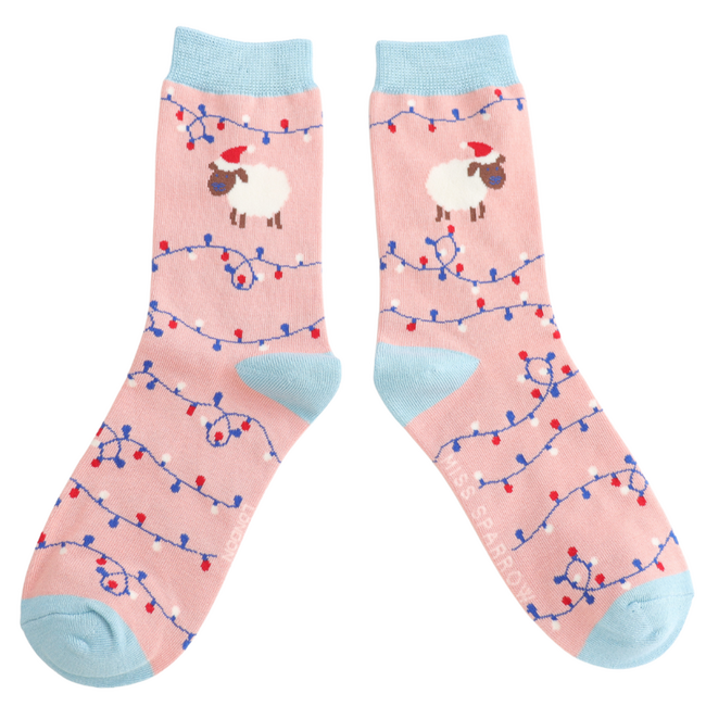 Socks Bamboo Christmas Sheep pink