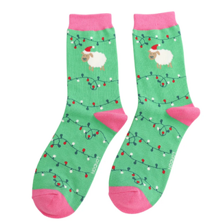 Miss Sparrow Socken Bamboo Christmas Sheep green