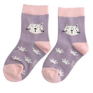 Miss Sparrow Kids Socks Bamboo Cat Face lavender 2-3Y