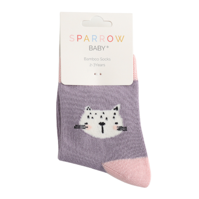 Kids-Socken Bamboo Cat Face lavender 2-3Y