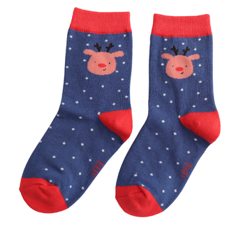 Miss Sparrow Kids Socks Bamboo Christmas Reindeer navy 4-6Y