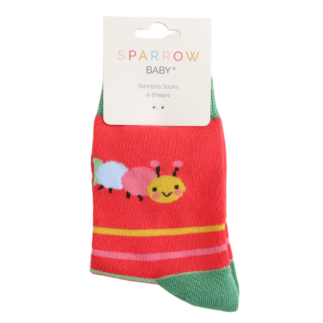 Kids-Socken Bamboo Caterpillar red 4-6Y