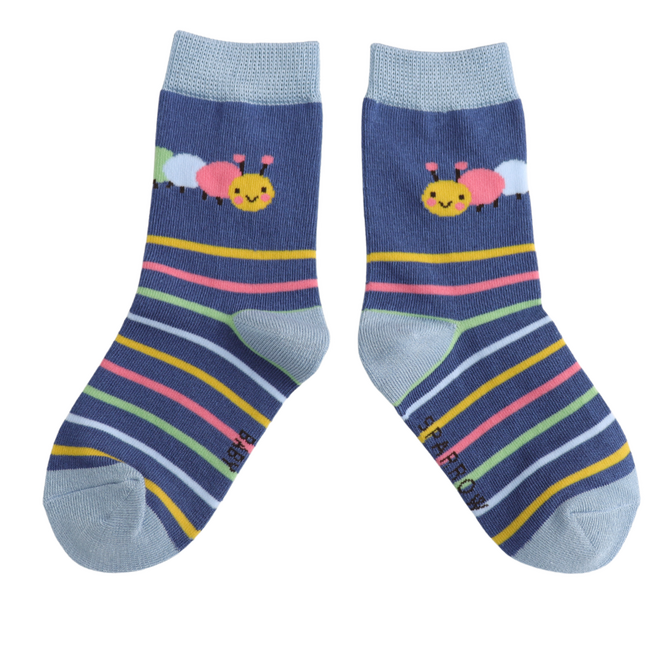 Kids Socks Bamboo Caterpillar navy 4-6Y
