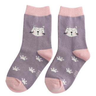 Miss Sparrow Kids Socks Bamboo Cat Face lavender 4-6Y