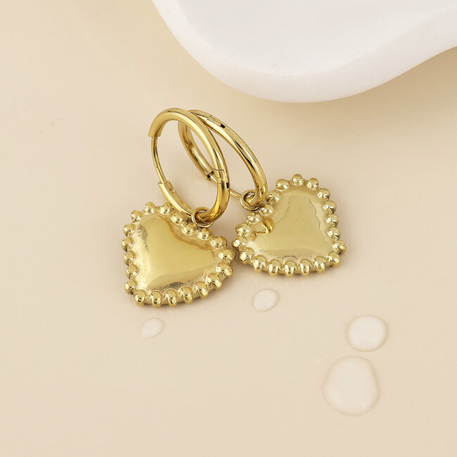 14k Gold plated waterproof Earrings Hoop Juliet Heart Charm