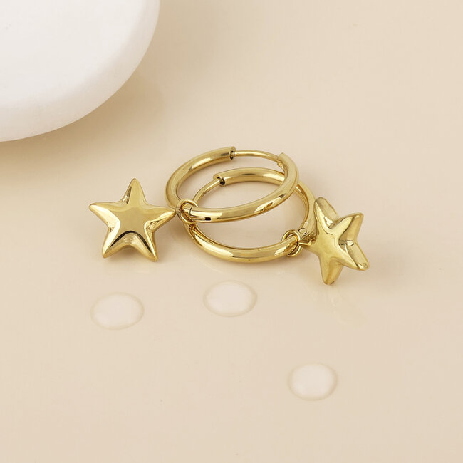 14k Gold plated waterproof Earrings Hoop Starlet Star Charm