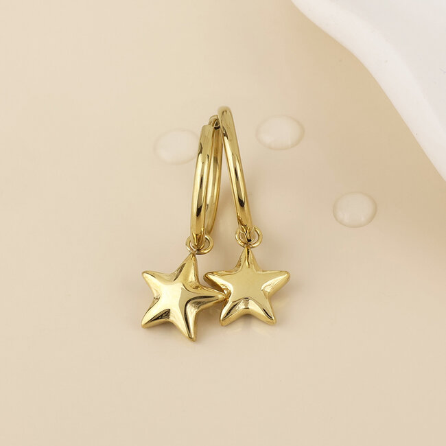 14k Gold plated waterproof Earrings Hoop Starlet Star Charm