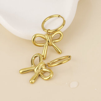 POM 14k Gold plated waterproof Earrings Hoop Belle Bow Charm