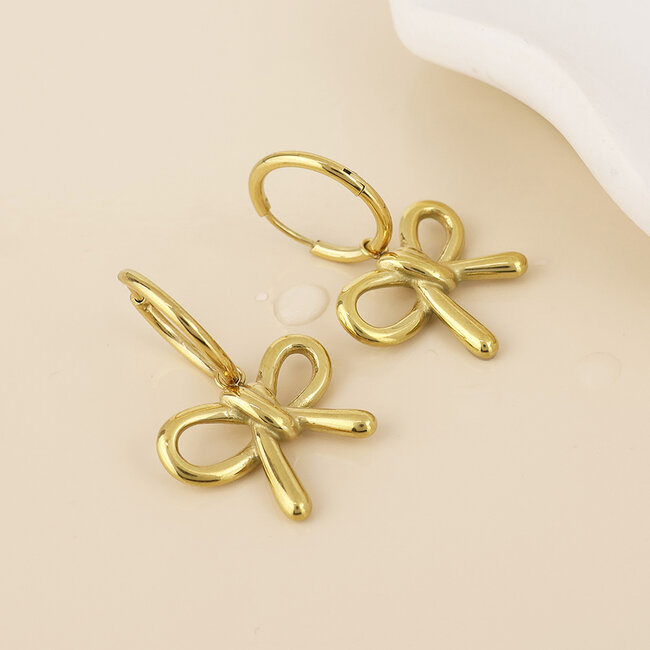 14k Gold plated waterproof Earrings Hoop Belle Bow Charm