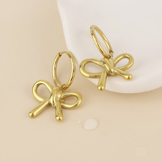 14k Gold plated waterproof Earrings Hoop Belle Bow Charm
