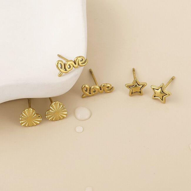 14k Gold plated waterproof Stud Set of 3 Lovey Mix