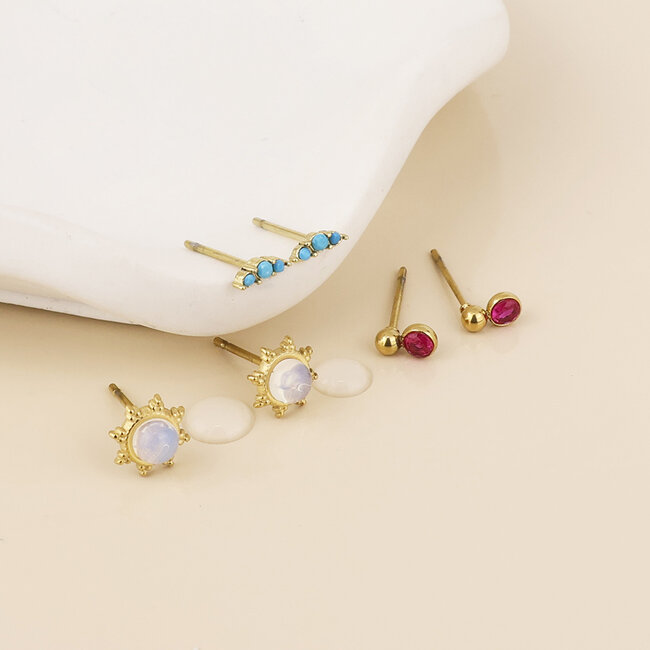 14k Gold plated waterproof Stud Set of 3 Nomad aqua & pink mixed