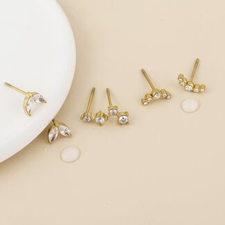 POM 14k Gold plated waterproof Stud Set of 3 Chloe Clear Crystal