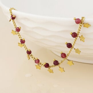 POM 14k Gold plated waterproof Necklace Pixi Star Charms & Pink Beads