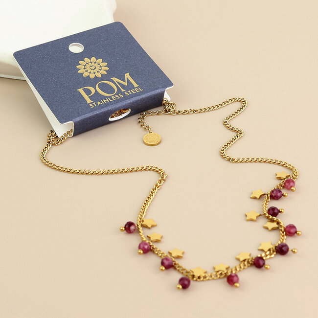 14k Gold plated waterproof Necklace Pixi Star Charms & Pink Beads