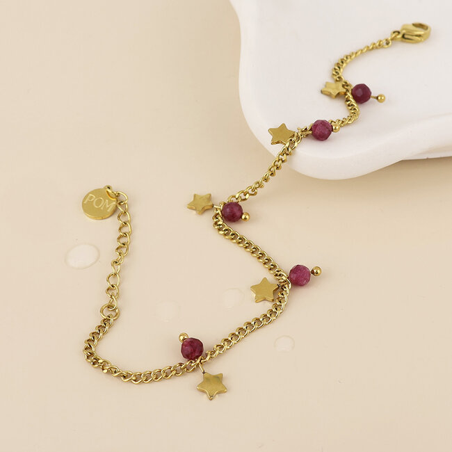 14k Gold plated waterproof Bracelet Pixi Star Charms & Pink Beads