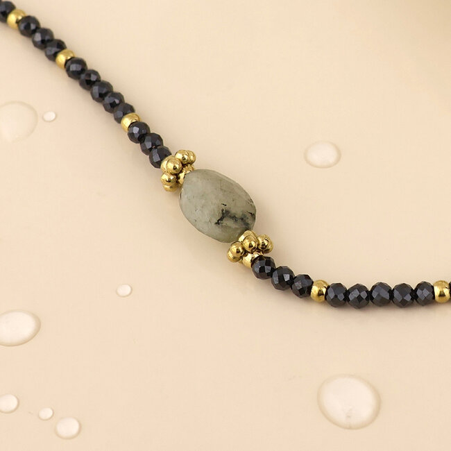 14k Gold plated waterproof Bracelet Nyx Beads grey