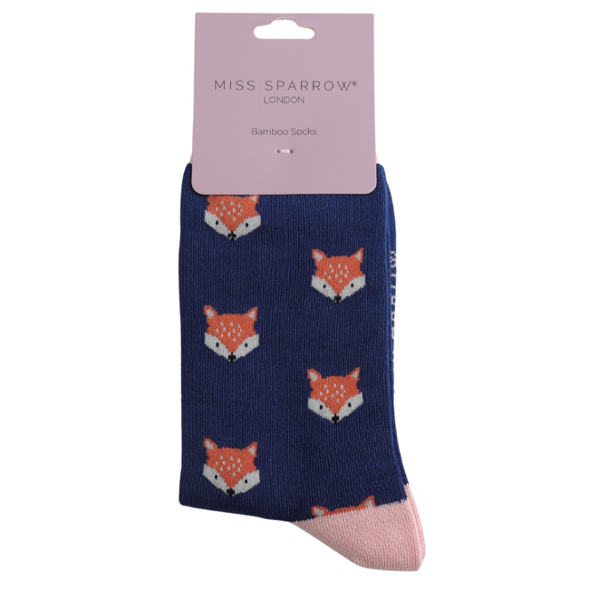 Socks Bamboo Fox Faces navy