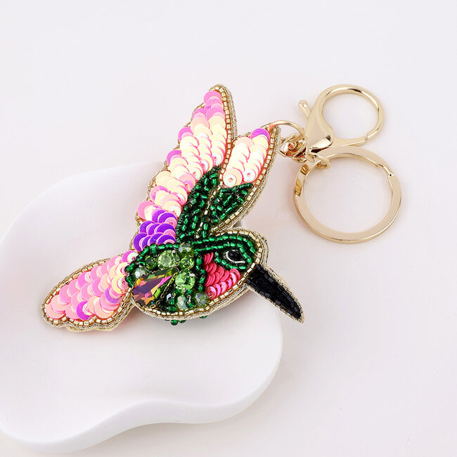 Keyring/Bag Charm Embellished Hummingbird pink/green