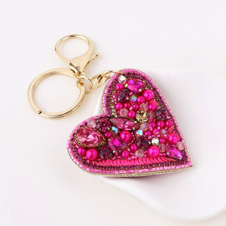 POM Keyring/Bag Charm Embellished Heart bright pink
