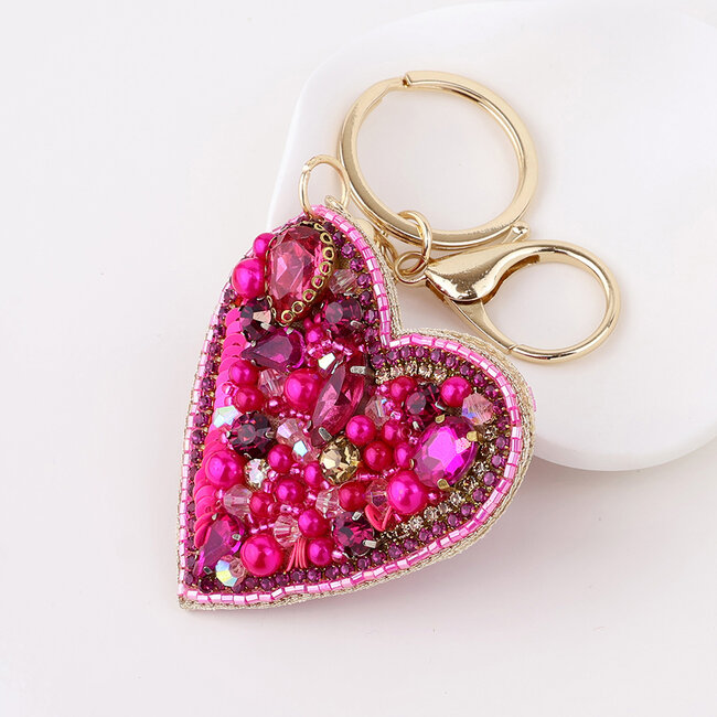 Schlüsselanhänger/Taschenanhänger Embellished Heart bright pink