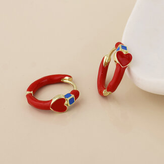 POM 14k Gold plated waterproof Earrings Hoop Soda Heart red & blue