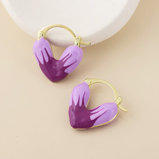 POM 14k Gold plated waterproof Earrings Hoop Heart purple mix