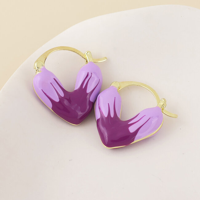 14k Gold plated waterproof Earrings Hoop Heart purple mix