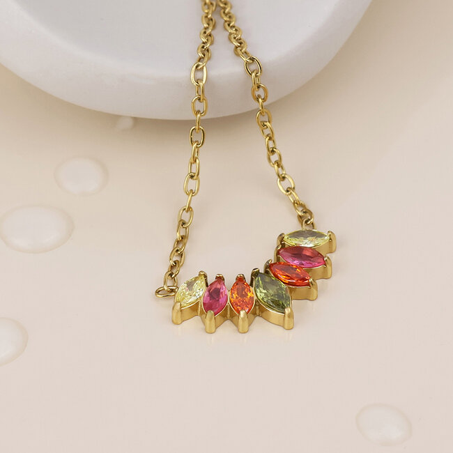 14k Gold plated waterproof Necklace Galaxy Marquis Crystal mix