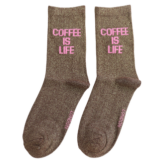 Miss Sparrow Socks Glitter Statement Coffee is Life