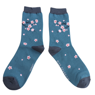 Miss Sparrow Socks Bamboo Blossom Tree blue