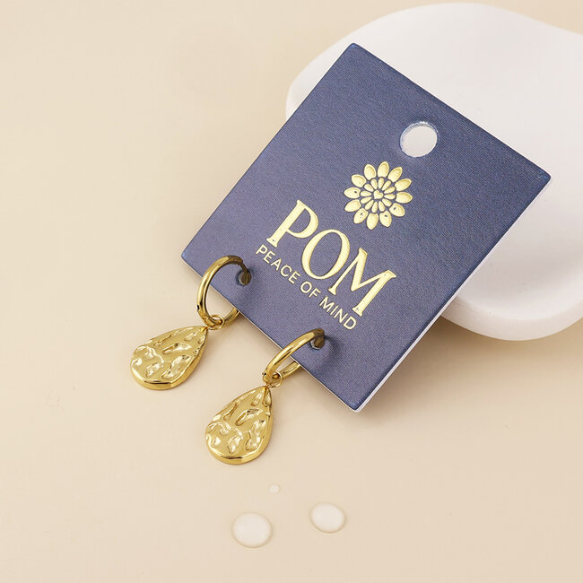 14k Gold plated waterproof Earrings Hoop Teardrop textured
