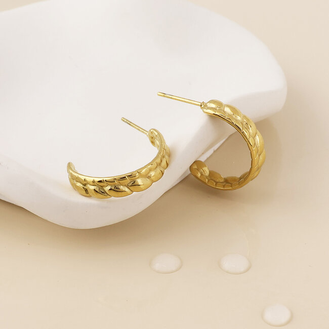 14k Gold plated waterproof Earrings Hoop Brady Soft Braid