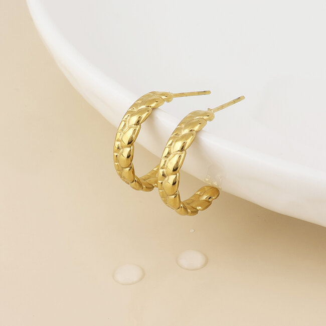 14k Gold plated waterproof Earrings Hoop Brady Soft Braid