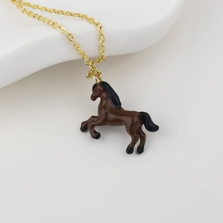 POM Gold plated Necklace Enamel Beauty Horse