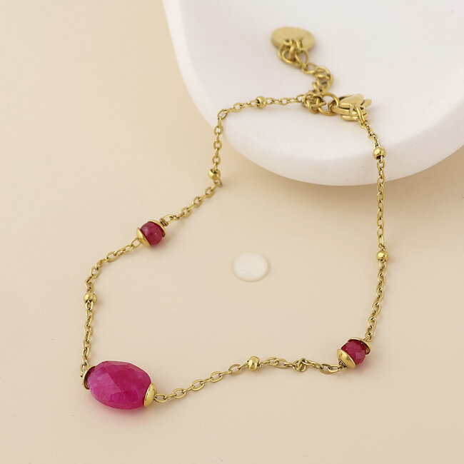 14k Gold plated waterproof Bracelet Poppy Beads pink