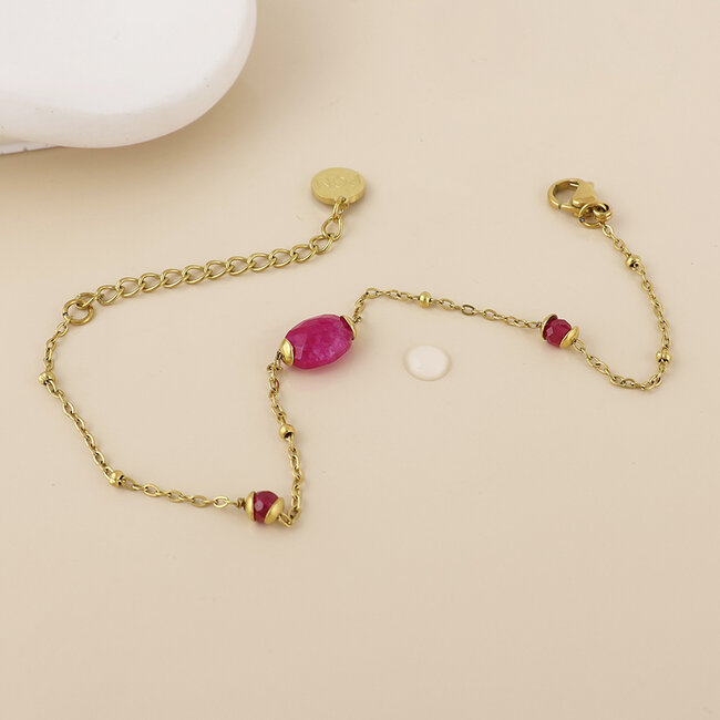 14k Gold plated waterproof Bracelet Poppy Beads pink