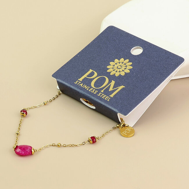14k Gold plated waterproof Bracelet Poppy Beads pink
