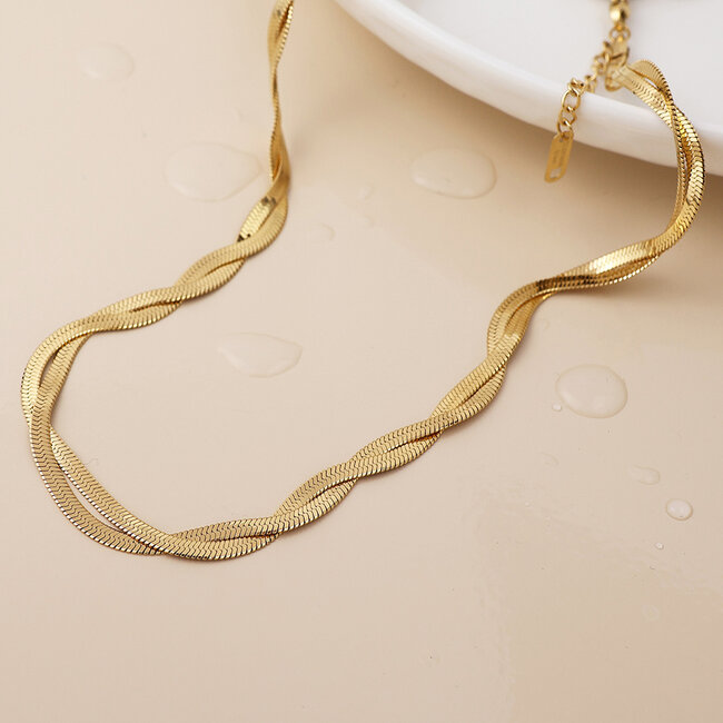 14k Gold plated waterproof Necklace Plaited Chain