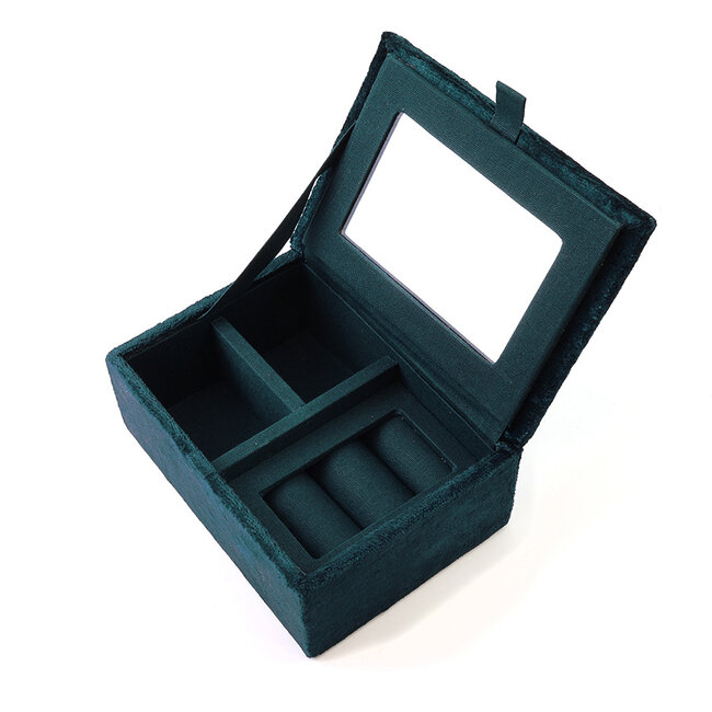 Jewellery Box small Velvet Embroidered Cranes & Flowers teal