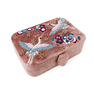 POM Jewellery Box medium Velvet Embroidered Cranes & Flowers blush