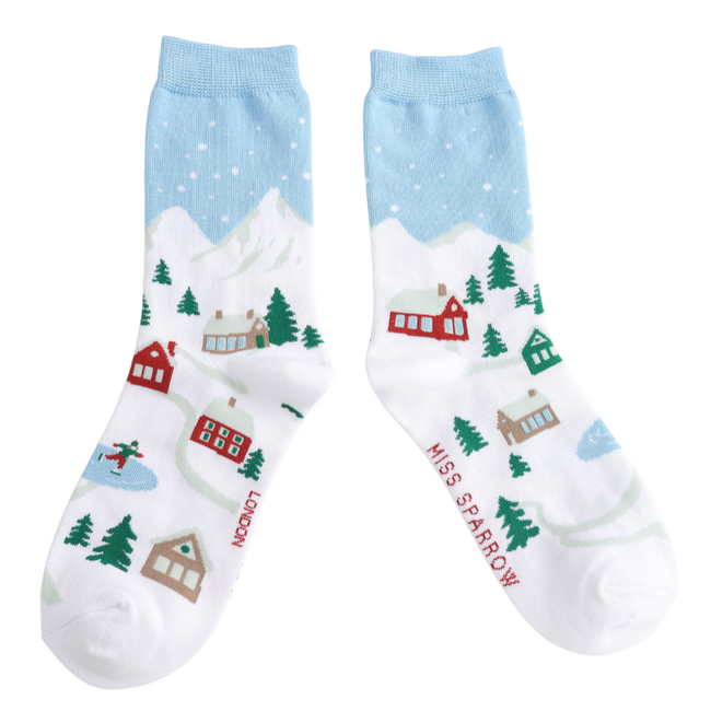 Socken Bamboo Christmas Village blue
