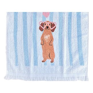 Clayre & Eef Guest towel Sausage Dog & Blue Stripes