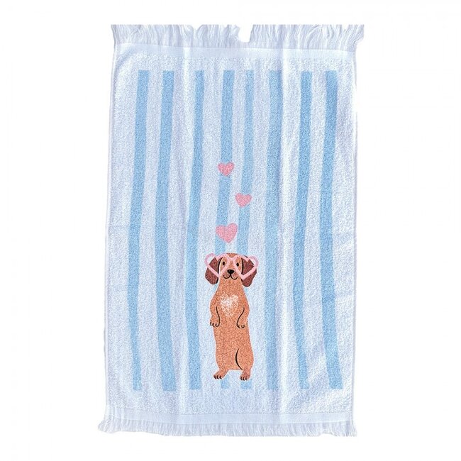 Gästetuch Sausage Dog & Blue Stripes